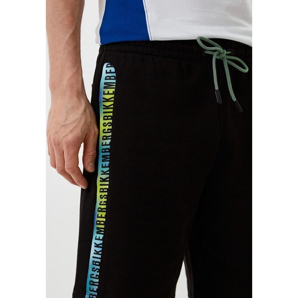 Bikkembergs Black Stripe Fleece Athletic Shorts Small